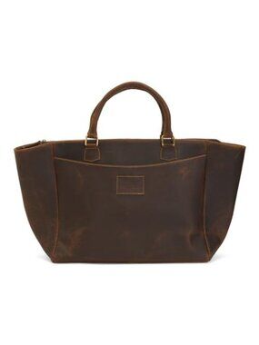 AMERICAN BISON Leather Unisex Traveler Tote With Flag Patch